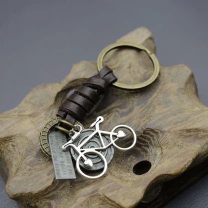 Bicycle Metal Leather Keychain