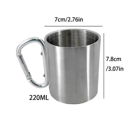 Tasse de camping en acier inoxydable avec poignée de carabiner