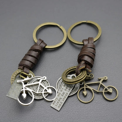 Bicycle Metal Leather Keychain